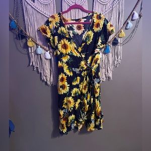 Plus wrap sunflower dress